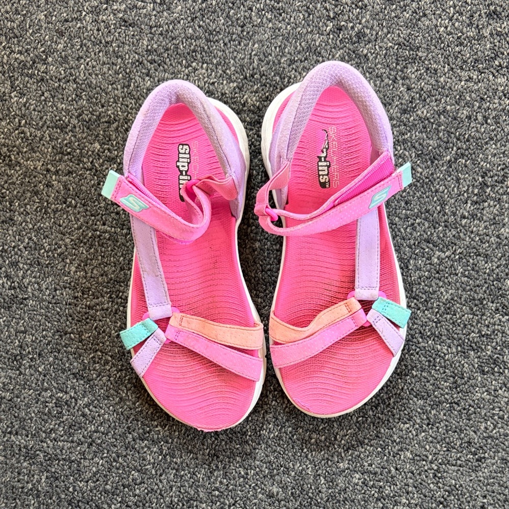 Skechers Kids Pink and Mint Strap Sandals